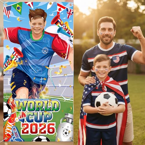 71x35 Inch World Cup Soccer Banner with Face Hole Props