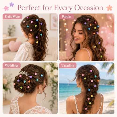 Noxlra 80PCS Mini Flower Hair Clips - 0.6 Inch Tiny Colorful Floral Claw Clips with Storage Box