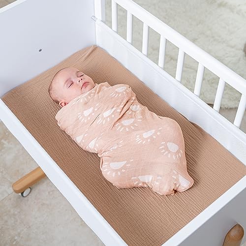 Comfy Cubs Muslin Swaddle Blanket - 47x47 Inch Soft Cotton, Blush Sun