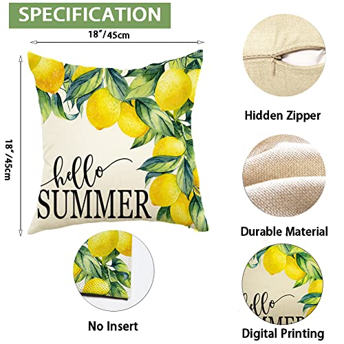 Lemon Watercolor Stripes Throw Pillow Covers Set of 4 - 18x18 Inch