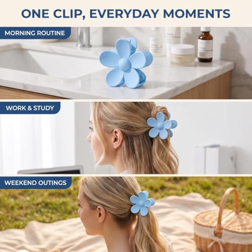Sluswallow Large Floral Hair Claw Clip, Blue Flower Petal Hair Clip for Thick Hair