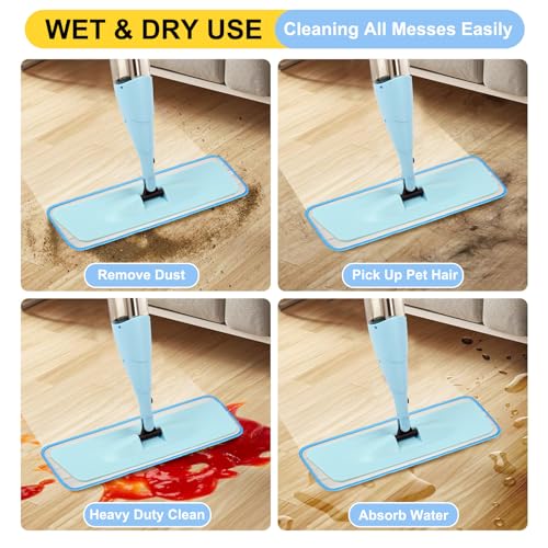 H-Gamely 16.5" Microfiber Mop Pads - 3 Pack Replacement Heads for Bona (Blue)