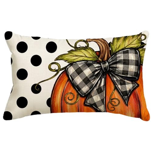 Polka Dot Pumpkin Throw Pillow Cover 12x20 Inch - Autumn Fall Decor
