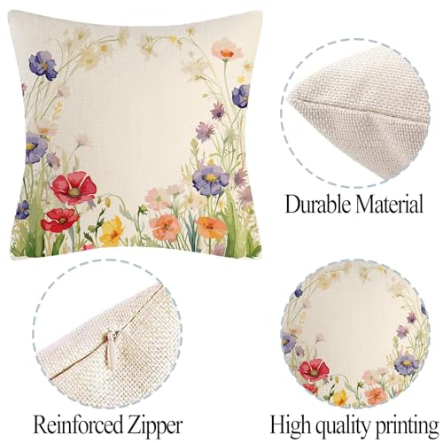 18x18 Floral Throw Pillow Cover - Soft Linen with Hidden Zipper