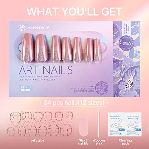 MLEN DIARY Medium Coffin Press on Nails - 24 PCS Acrylic Fake Nails