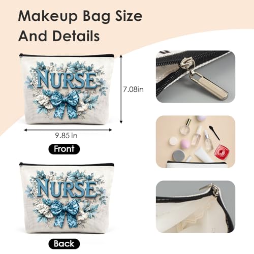 Nurse Makeup Bag - Porcelain Bow Cosmetic Pouch for Nursing School