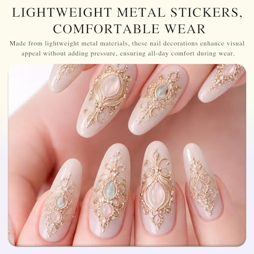 Gmlawsc Embossed Gold Gemstone Nail Stickers Vintage Baroque Decals