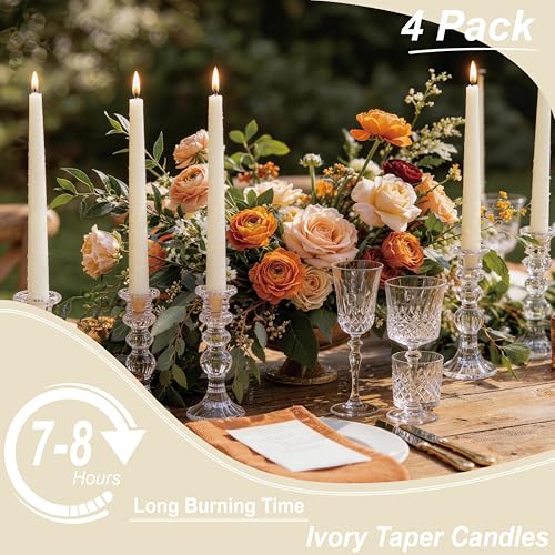 Auralome 10-Inch Ivory Taper Candles - Dripless Unscented Paraffin Wax - 4 Pack