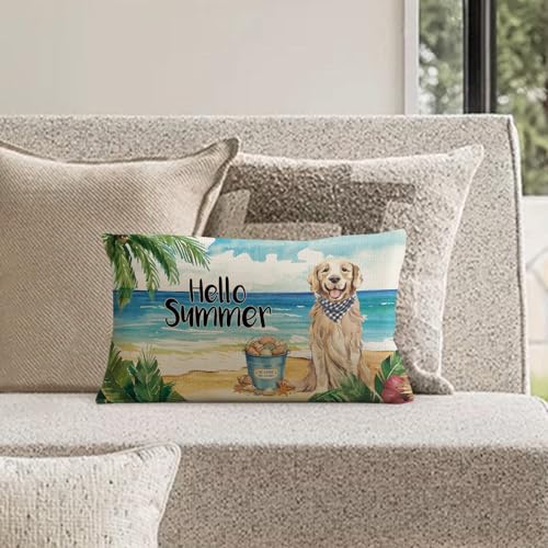 Golden Retriever Dog Lumbar Pillow Cover 12x20 Inch - Beach Decor