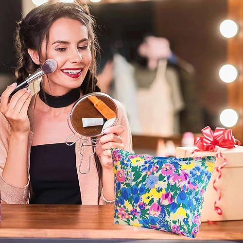 KSMMA Floral Canvas Makeup Bag - Small Travel Cosmetic Organizer with Zipper