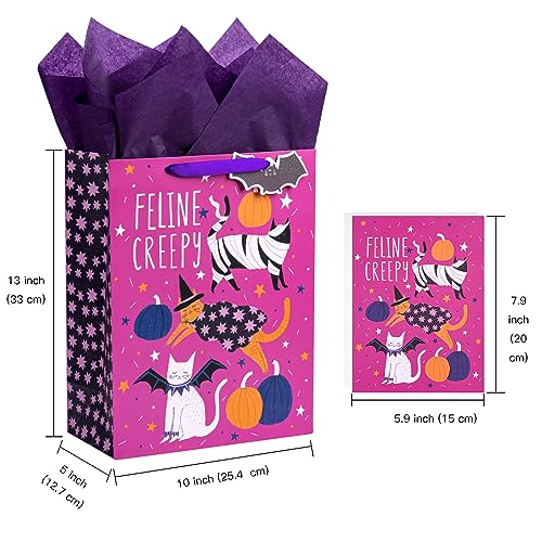 Halloween Gift Bag Set - 13" Cat Design with Card & Tissue Paper
