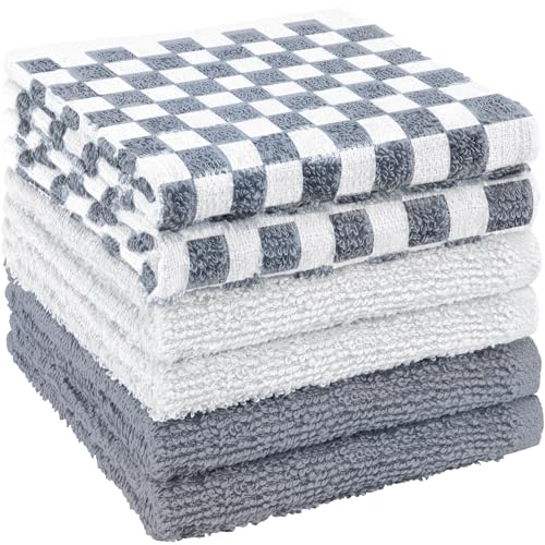 DecorRack 100% Cotton Checkered Washcloths, 12x12 Inch, 6-Pack