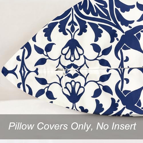Boho Farmhouse Throw Pillow Covers Set of 2 - 18x18 Inch Blue Floral