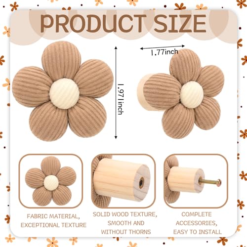 Novabright Khaki Wooden Flower Wall Hooks Set of 4 with Screws - Decorative Coat & Towel Hangers