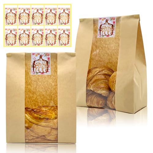 Kraft Paper Bread Bags with Window & Twist Tie - 10 Pack