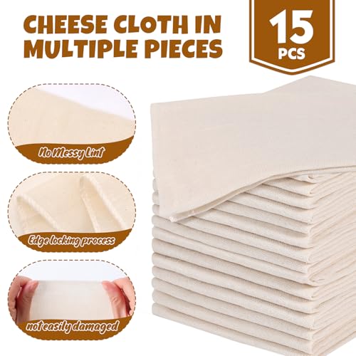FUMILE 15-Pack Reusable Organic Cotton Cheesecloth, 20x20 Inch Straining Cloth