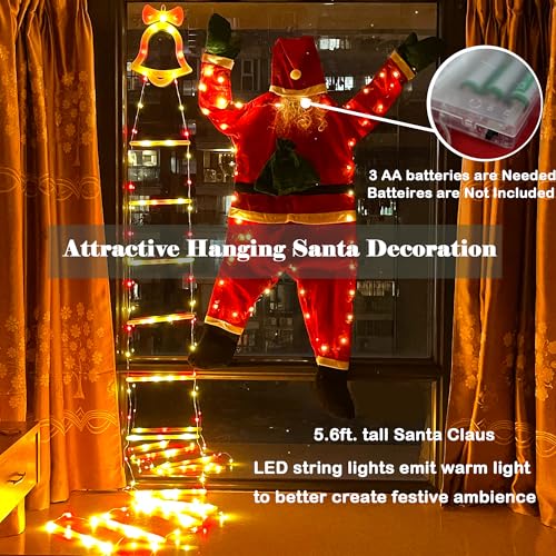 10ft LED Christmas Rope Ladder Light with 5.6ft Hanging Santa Indoor Outdoor Decor