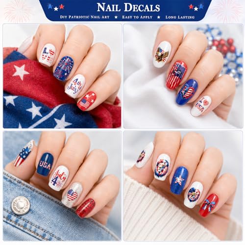 Kytunera 8 Sheets 4th of July Patriotic Nail Stickers Set
