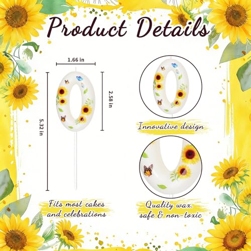 Sunflower Birthday Number Candle 0 - Fun Cake Topper Decoration