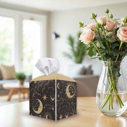 HIWGGSP Brown 5x5 Inch Moon Tissue Box Cover PU Leather Square Tissue Holder