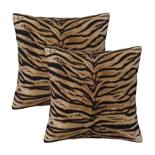 Tiger Texture Print Throw Pillow Covers 18x18 in (Set of 2) - Decorative Cushion Covers for Living Room