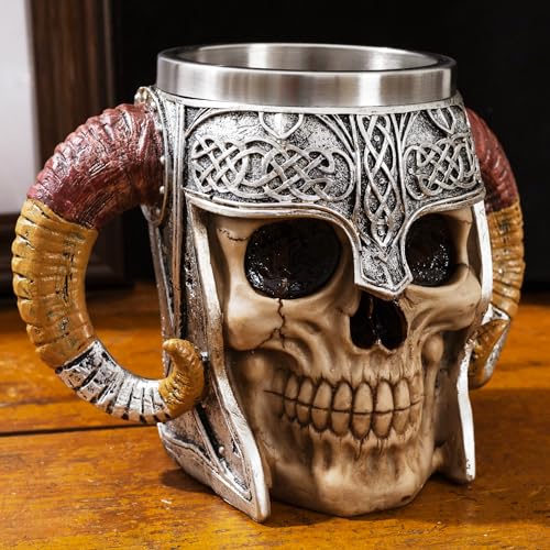 Viking Skull Mug - Resin Skeleton Beer Stein Drinking Cup - Halloween Bar Gift - Viking-1