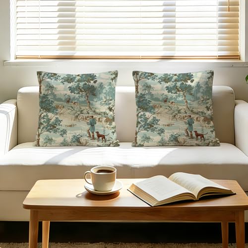 Fjfz French Country 18x18 Inch Decorative Throw Pillow Covers Set of 2 - Cotton Linen