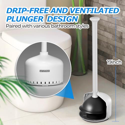 FORASTO Heavy Duty Toilet Plunger with Ventilated Holder - White, 1-Pack