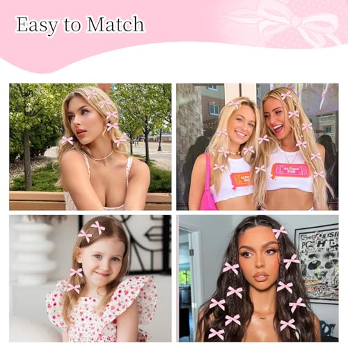 CAVETEE Pink Satin Hair Bow Clips 30-Piece Mini Ribbon Barrettes