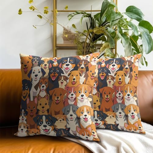 18x18 Cartoon Dog Pillow Covers Set of 2 - Ultra-Soft & Hypoallergenic