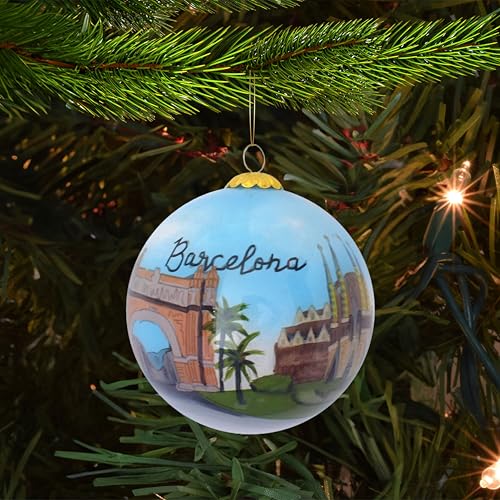 Hand Painted Christmas Ornament - Blown Glass Hanging Tree Decor Europe Barcelona Variation