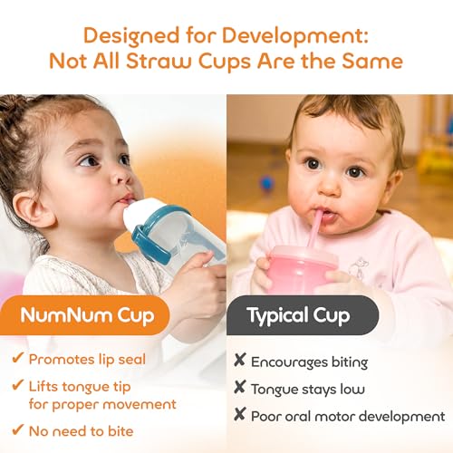 NumNum Baby Straw Cup 6-12 Months, Weighted Sippy Cup 7 oz Blue - Spill-Proof & Easy to Clean