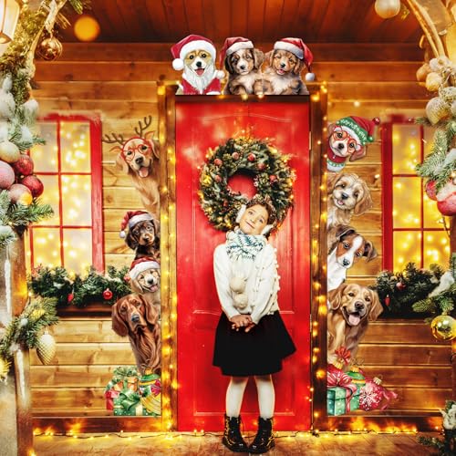 Christmas Dog Door Banner Set - Holiday Porch Decorations, 72.8 x 35.4 in, 3 Pieces