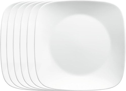 Corelle Vitrelle 6-Piece Salad Plate Set - Lightweight, Chip-Resistant 9-Inch Square Plates in White