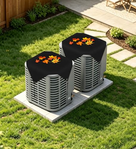 PATIOBREEZE 32x32 Waterproof Outdoor AC Cover with Bungee Cords - Black, 350GSM