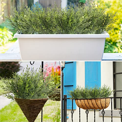 Yoratee Green Artificial Outdoor Cedar Plants 12 Bunches UV Resistant Faux Greenery