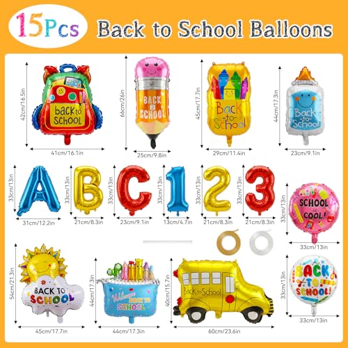 Back to School Balloon Decoration Kit - 15 Foil Balloons for Classroom