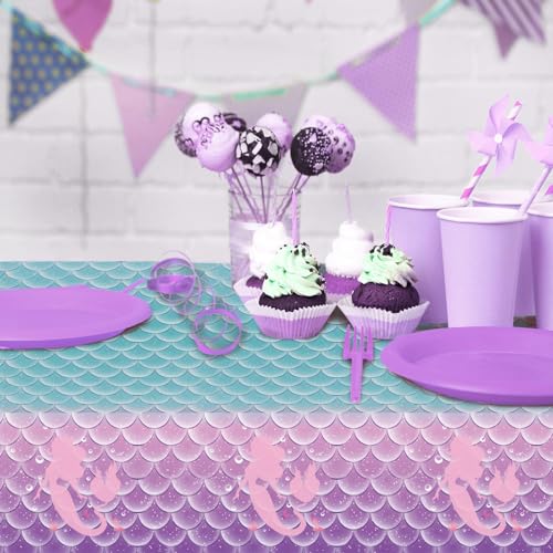 Mermaid Birthday Party Tablecloth 108x54 Inch Disposable Plastic Table Cover