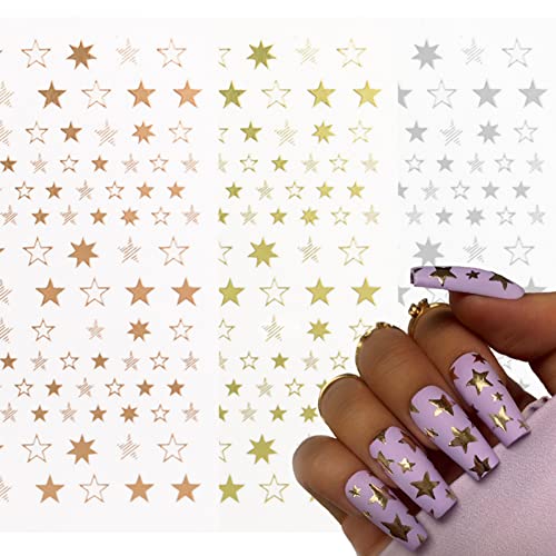 Star Nail Art Stickers 7 Sheets 3D Self-Adhesive Metallic Decals