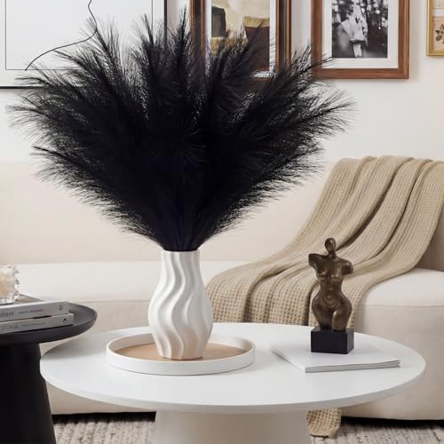 30Pcs Black Faux Pampas Grass, 22'' Fluffy Artificial Stems for Home Decor