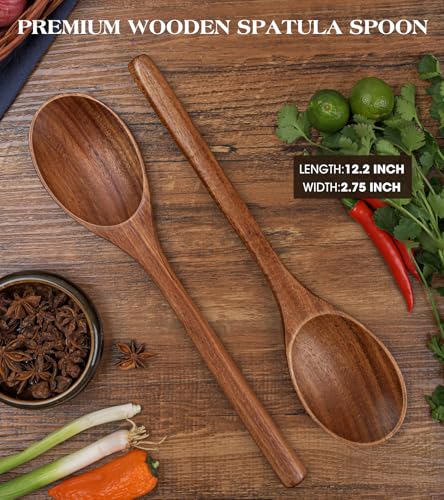 Acacia Wood Cooking Spoons - 2PCS Durable Kitchen Utensils