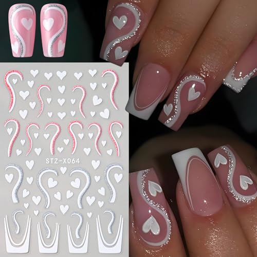 Glitter Heart Nail Stickers Set with Tweezers - 6 Sheets Valentine's Day