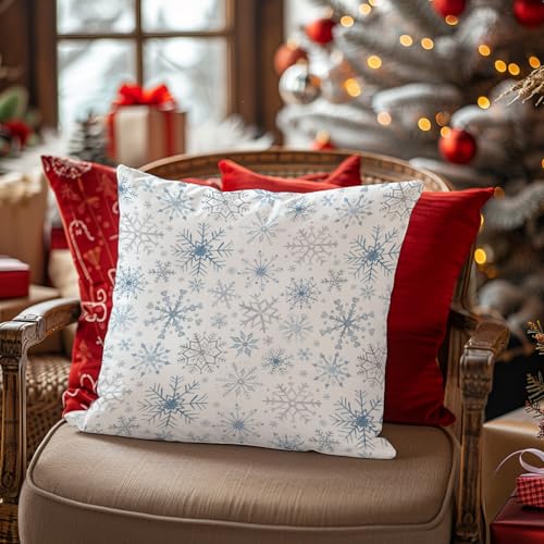 SDFKMLCDL Blue Silver Christmas Snowflake Pillow Cover 18x18 - Holiday Decor