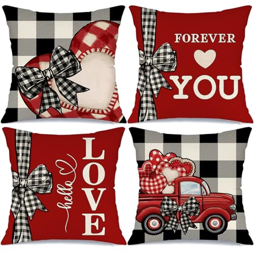 Forever Love You Throw Pillow Covers Set of 4 - 18x18 Valentine’s Day Decor