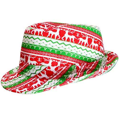 Christmas Sweater Fedora Party Hat - Red and Green Holiday Costume Accessory
