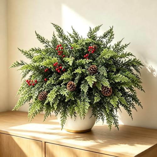 Artificial Cedar Branches 16 Pcs 18 Inch Faux Pine Stems for Holiday Decor