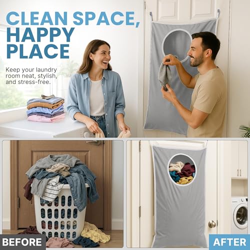 DONAQ XL Hanging Laundry Hamper Bag - Grey, Over the Door Space Saving Design
