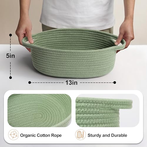 Green Cotton Rope Storage Basket - 13" x 9" x 5" for Gifts & Organizing