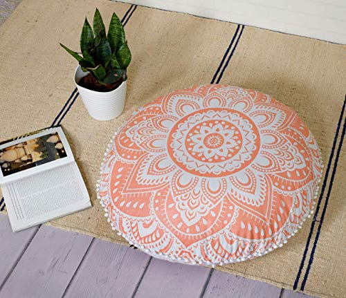 Popular Handicrafts 18 Inch Rose Gold Mandala Floor Pillow Cover - Bohemian Cotton Cushion Case