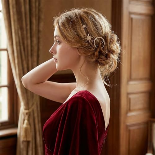 Wouputy 3 Pack Gold Crystal Moon and Star Hair Pins Celestial Accessories